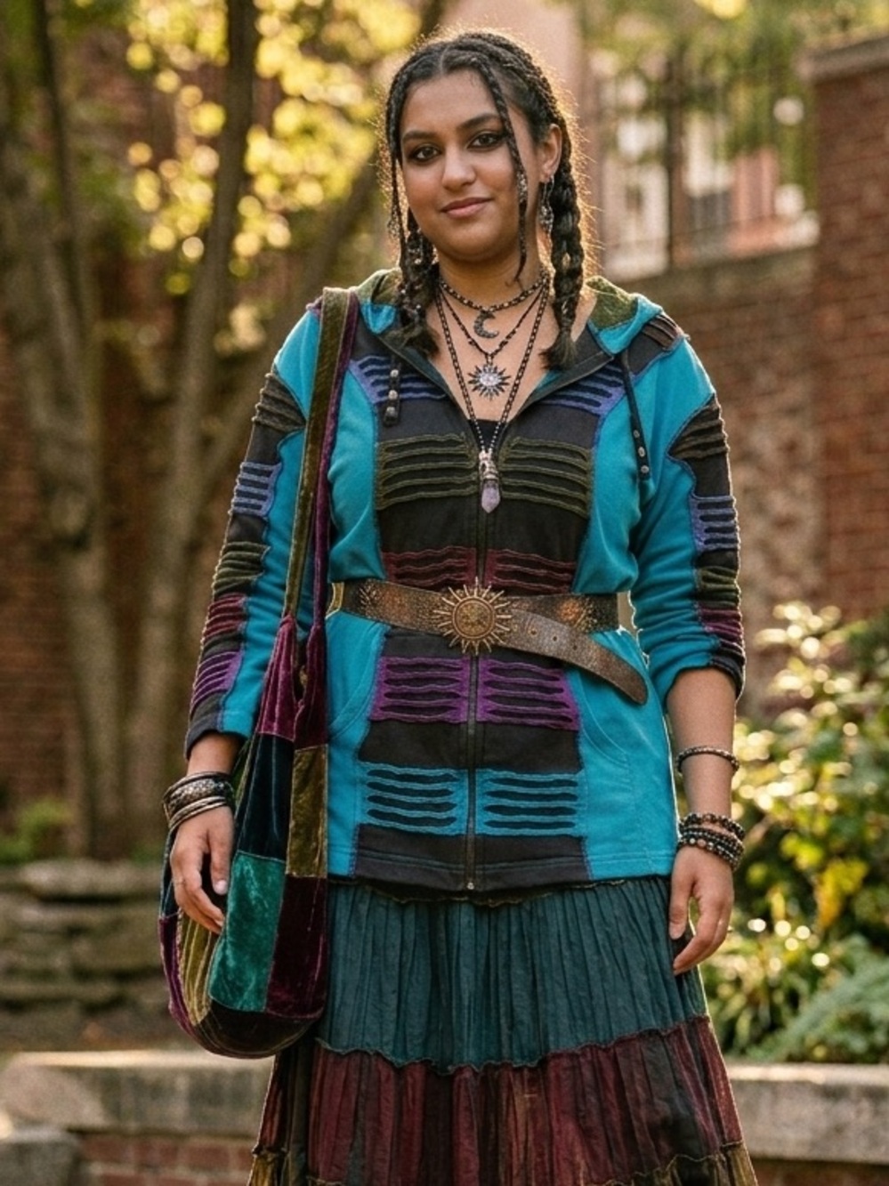 Ark Imports 100% Cotton Boho Patchwork Zip Hoodie Tunic XXL Made in Nepal